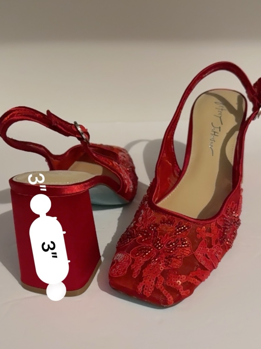 Betsey Johnson Red Embroidered Slingback Block Heel - Picture 10 of 11